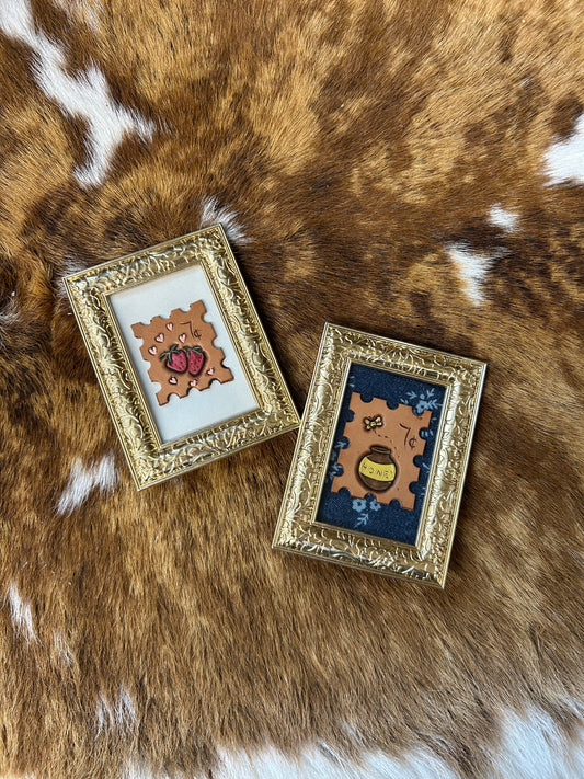 Framed Hand-Tooled Postage Stamps